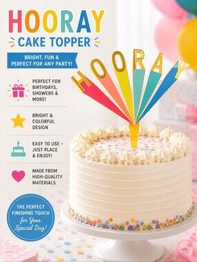 Colorful Hooray Cake Topper Celebrate